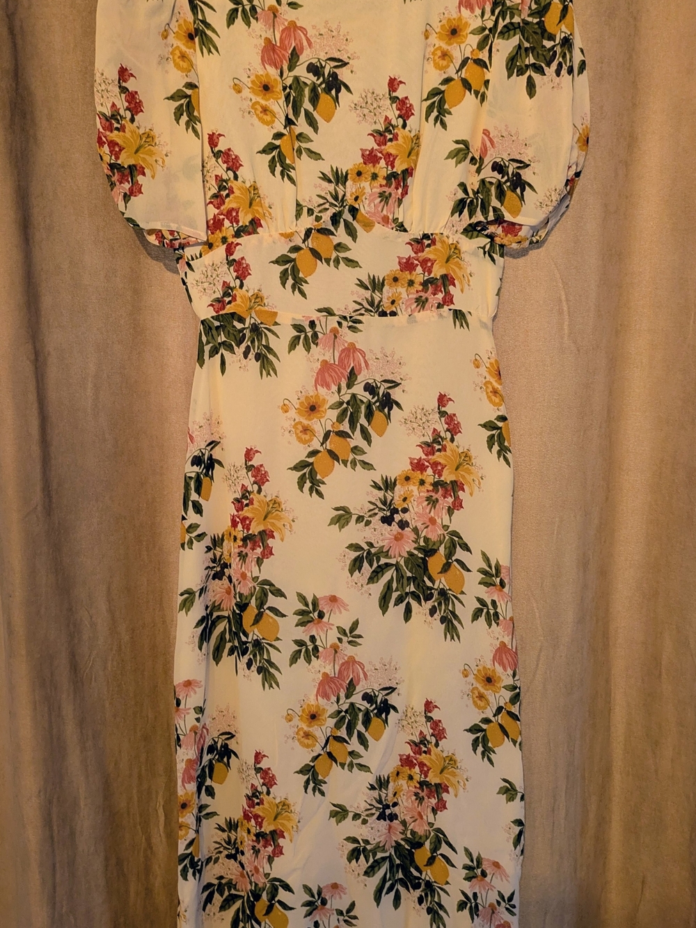 Reformation Cream Maxi Dress with Yellow and Pink Floral Print